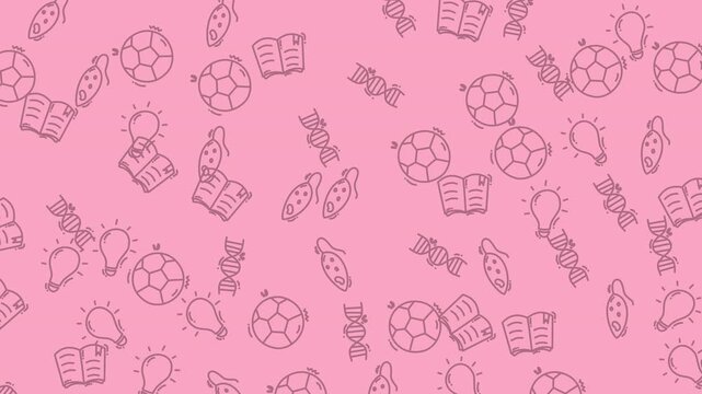 Animated Pink Background with Hand Drawn School and Sports Icons.