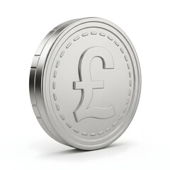 3d icon of a single silver coin with the british pound symbol isolated on white background