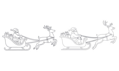 Christmas Santa Sleigh Vector collection featuring Santa Claus with reindeer, holiday candles, stars, and snowflakes. Perfect for festive illustrations, cards, posters, and seasonal design projects.