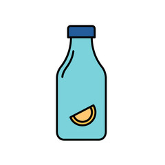 Glass Bottle of Refreshing Blue Liquid with Slice of Citrus Fruit Graphic