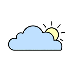 Graphic of Cartoon Cloud with Sun Rays Peeking Out on White Background