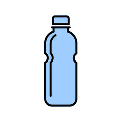 Single light blue plastic bottle with black outline on a white background