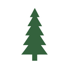 Isolated Green Conifer Evergreen Tree Silhouette on White Background