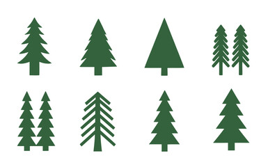 Selection of Green Evergreen Tree Illustrations Against a Plain White Background