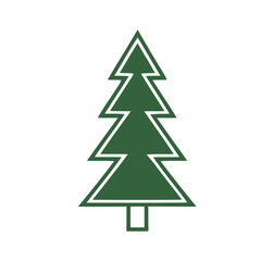 Simple Spruce Tree Icon in Dark Green with White Outline on White Background