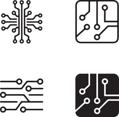 Circuit Board Icon Set Black Outline Style Vector Illustration Technology Microchip Integrated Circuit Processor Design Graphic Art Sign Pictogram Element Collection