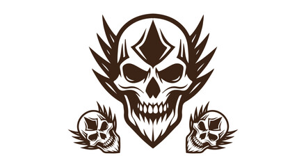 Winged Skull Trio Illustration — Dark Tattoo-Style Graphic Design