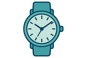 Simple analog wristwatch with teal strap and light blue face isolated on white background