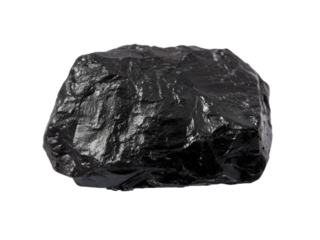 Lump of coal rock on a dark backdrop showcasing its rough texture and shiny surface
