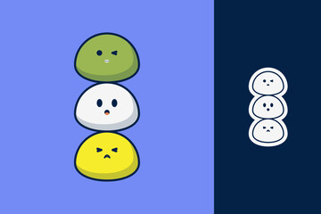 Cute Mochi Character Mascot Vector Illustration – Colorful Japanese Dessert Logo for Sticker, Branding, and Kids Design