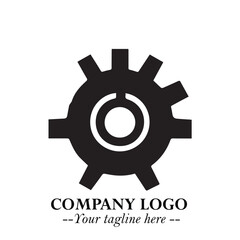 Gear icon logo symbol vector in black and white with minimal industrial settings concept