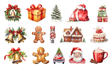 PNG Festive holiday icons collection, element set on transparent background