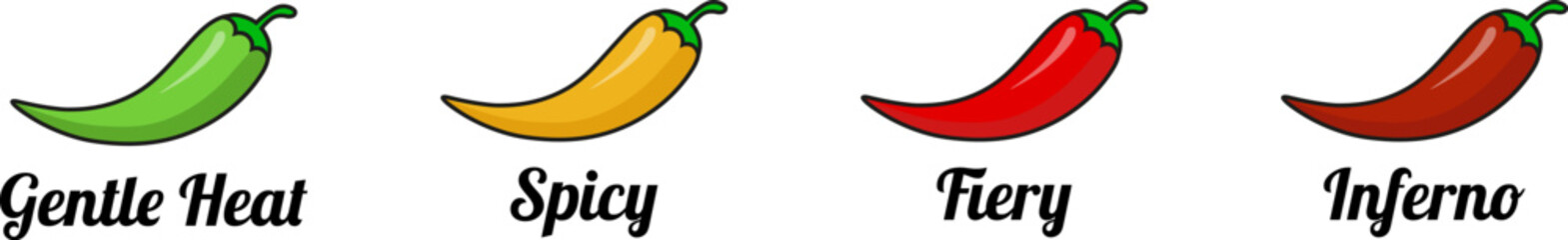 Chili Pepper Heat Scale — Gentle Heat, Spicy, Fiery, Inferno