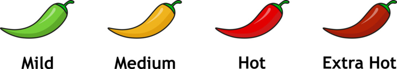 Chili Pepper Heat Scale — Mild, Medium, Hot, Extra Hot