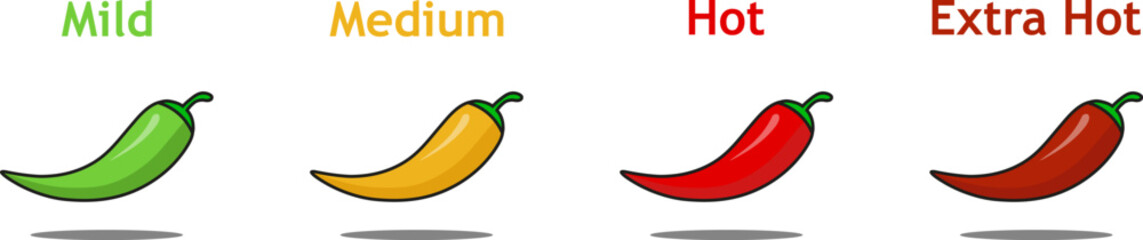 Chili Pepper Heat Scale — Mild, Medium, Hot, Extra Hot
