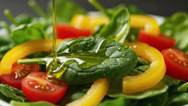 fresh spinach salad with tomatoes and bell peppers