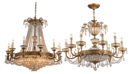 Dolmabahçe Palace Istanbul Turkey chandeliers and interior cut out on PNG isolated on white. AI GENERATED.