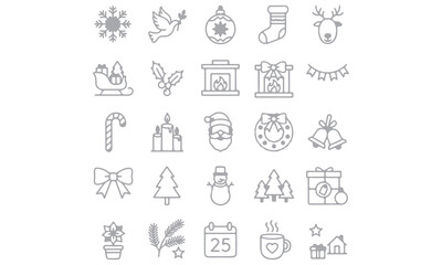 Christmas Vector Elements collection featuring festive icons such as Santa, reindeer, snowman, trees, gifts, and ornaments. Perfect for holiday cards, posters, invitations, and seasonal design project