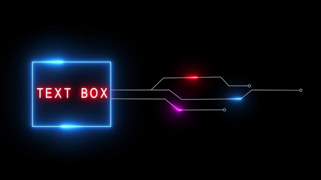 Neon Text box text animation. Neon technology data flow animation.