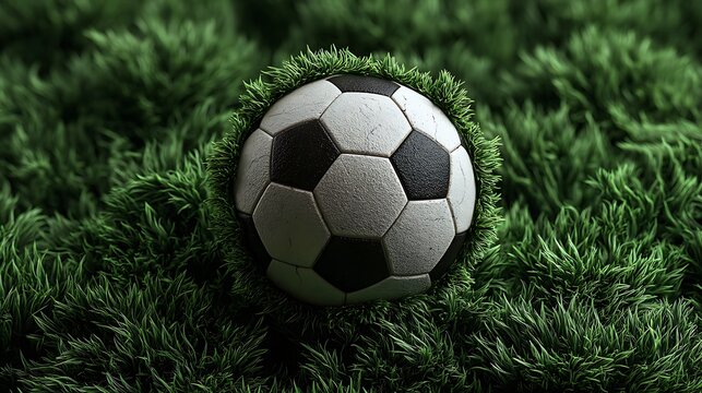 Happy Fathera??s Day with a soccer ball on lush green grass, ideal for sporty and active dads.