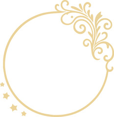 Circular Golden Frame with Floral Swirls and Stars