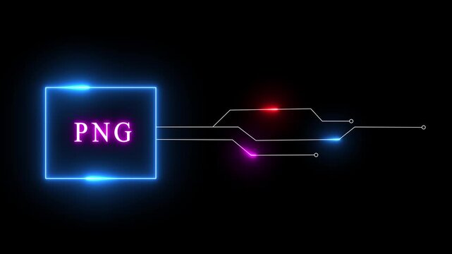 Neon PNG text animation. Neon technology data flow animation.