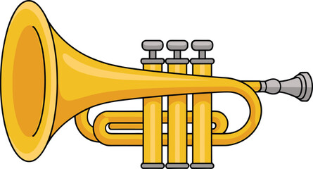Cartoon trumpet illustration, brass musical instrument, yellow trumpet clipart, jazz band element, vector trumpet drawing, trumpet with valves, isolated white background © Itz Marjia