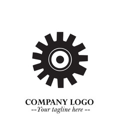Classic Gear Logo Symbol Black and White Illustration with Modern Industrial Minimal Design
