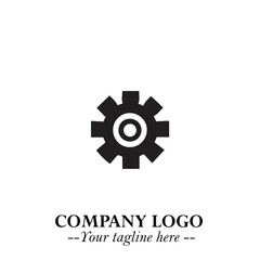 Classic Gear Logo Symbol Black and White Illustration with Modern Industrial Minimal Design
