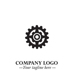 Classic Gear Logo Symbol Black and White Illustration with Modern Industrial Minimal Design
