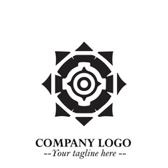 Classic Gear Logo Symbol Black and White Illustration with Modern Industrial Minimal Design
