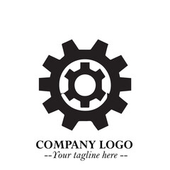 Classic Gear Logo Symbol Black and White Illustration with Modern Industrial Minimal Design
