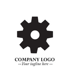 Classic Gear Logo Symbol Black and White Illustration with Modern Industrial Minimal Design
