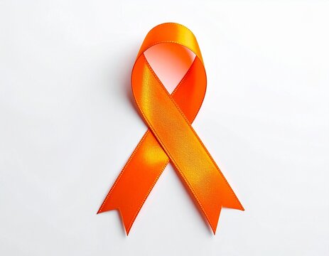 Vibrant Orange Awareness Ribbon on White Background for Multiple Sclerosis, Kidney Cancer, and Hunger Awareness