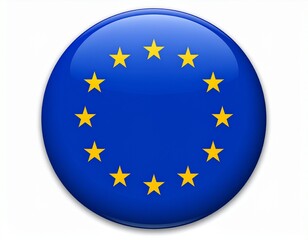 European Union Flag Button on White Background
