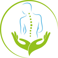 Person, Frau und Hände, Orthopädie, Chiropraktiker, Logo, Icon	