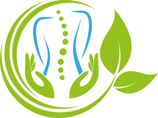 Zwei Hände und Person, Orthopädie, Physiotherapie und Massage Logo, Hintergrund 