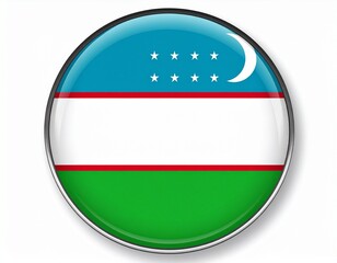 Obraz premium Uzbekistan Flag Button on White Background