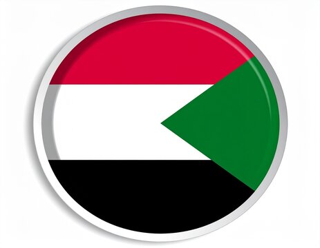 Sudan Flag Button on White Background