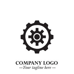 Classic Gear Logo Symbol Black and White Illustration with Modern Industrial Minimal Design
