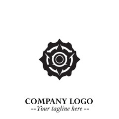 Classic Gear Logo Symbol Black and White Illustration with Modern Industrial Minimal Design
