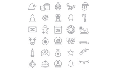 Christmas Vector Elements collection featuring festive icons such as Santa, reindeer, snowman, trees, gifts, and ornaments. Perfect for holiday cards, posters, invitations, and seasonal design project