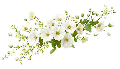 Obraz premium White mallow flowers with green leaves create beautiful and serene floral arrangement, perfect for adding elegance to any design