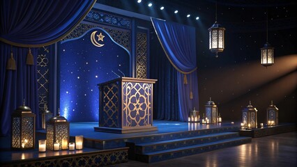 Luxurious Indigo and Gold Fantasy Stage with Lanterns and Candles V8