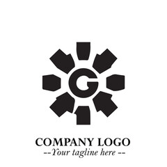 Classic Gear Logo Symbol Black and White Illustration with Modern Industrial Minimal Design
