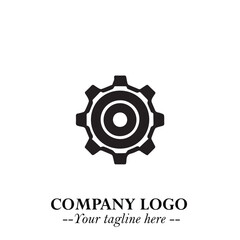 Classic Gear Logo Symbol Black and White Illustration with Modern Industrial Minimal Design
