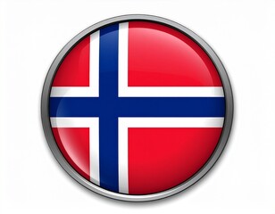Obraz premium Norway Flag Button with Nordic Cross on White Background