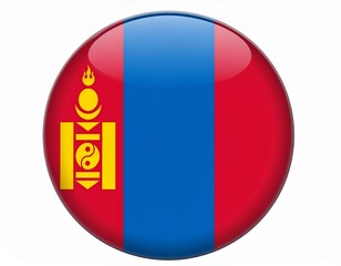 Obraz premium Mongolia Flag Button with Soyombo Emblem on White Background