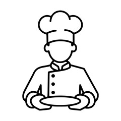 Handmade Outline chef with serving plate vector symbol for food and restaurant
