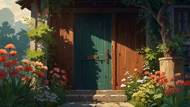 Fototapeta old house with flowers